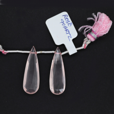 Rose Quartz  Almond Shape 31x10mm Drilled Beads Matching Pair
