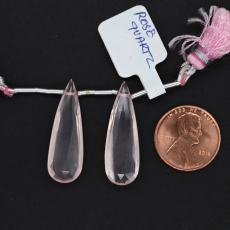 Rose Quartz  Almond Shape 31x10mm Drilled Beads Matching Pair