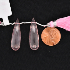 Rose Quartz Drop Briolette Shape 26x16mm Drilled Bead Matching Pair