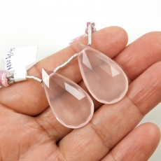 Rose Quartz Drops Almond Shape 29x16mm Drilled Beads Matching Pair