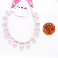 Rose Quartz Drops Briolette Shape 8x5mm to 11x6mmmm Drilled Beads 15 Piece Line