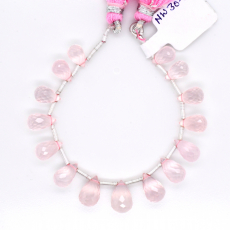 Rose Quartz Drops Briolette Shape 8x5mm to 11x6mmmm Drilled Beads 15 Piece Line