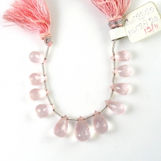 Rose Quartz Drops Briolette Shape 12x7MM To 9x5MM Drilled Beads 11 Pieces