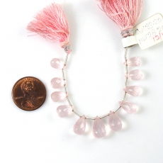 Rose Quartz Drops Briolette Shape 12x7MM To 9x5MM Drilled Beads 11 Pieces