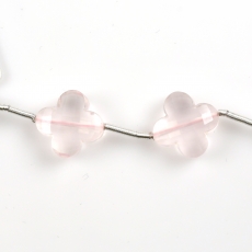 Rose Quartz Drops Clover Shape 14x14mm Drilled Beads Matching Pair