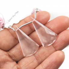 Rose Quartz Drops Conical Shape 33x17mm Drilled Beads Matching Pair