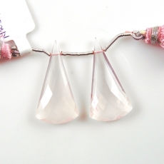 Rose Quartz Drops Conical Shape 33x17mm Drilled Beads Matching Pair