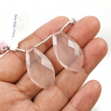 Rose Quartz Drops Leaf Shape 31x16mm Drilled Beads Matching Pair