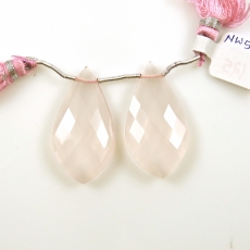 Rose Quartz Drops Leaf Shape 36x19mm Drilled Beads Matching Pair