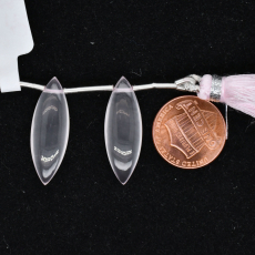 Rose Quartz Drops Marquise Shape 28x9mm Drilled Beads Matching Pair