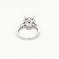 Round 11mm Ring Semi Mount In 14K White Gold With Diamond Accents