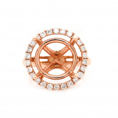 Round 13mm Ring Semi Mount in 14K Rose Gold With Diamond Accents