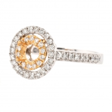 Round 4.5mm Semi Mount In 14K Dual-Tone Gold With White Diamonds Double Halo Ring