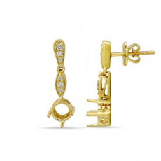 Round 5mm Earring Semi Mount in 14K Yellow Gold With White Diamonds(ER1018)