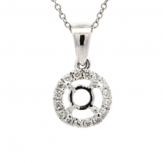 Round 5mm Pendant Semi Mount In 14K White Gold With Diamond Accents (Chain Not Included)