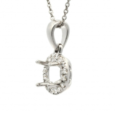 Round 5mm Pendant Semi Mount In 14K White Gold With White Diamonds(Chain Not Included)