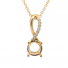 Round 5mm Pendant Semi Mount In 14K Yellow Gold With White Diamonds(Chain Not Included)