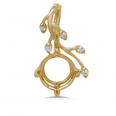 Round 5mm Vine Design Pendant Semi Mount In 14K Yellow Gold Accented With Diamonds