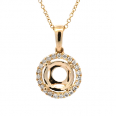 Round 6.5mm Pendant Semi Mount In 14K Yellow Gold With White Diamonds(Chain Not Included)