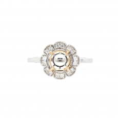 Round 6.6mm Ring Semi Mount in 14K Dual Tone (White/Yellow Gold) with White Diamonds (RG3861)