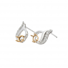 Round 6mm Earring Semi Mount in 14K Dual Tone (White/Yellow Gold) With Diamond Accents (UER0180)
