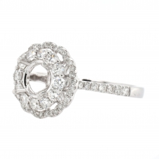 Round 6mm Flower Halo Ring Semi Mount in 14K White Gold With White Diamond