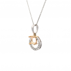 Round 6mm Halo Pendant Semi Mount In 14K Dual Tone (White/Yellow Gold) With Diamond Accents (Chain Not Included)