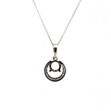 Round 6mm Halo Pendant Semi Mount In 14K Dual Tone (White/Yellow Gold) With Diamond Accents (Chain Not Included)
