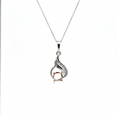 Round 6mm Pendant Semi Mount In 14K Dual Tone (White/Rose Gold )With White Diamonds(Chain Not Included)