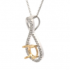 Round 6mm Pendant Semi Mount In 14K Dual Tone (White/Yellow Gold) With Diamond Accents (Chain Not Included) (PD0538)