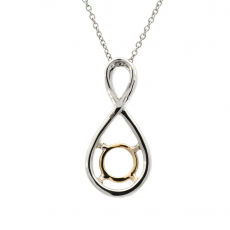 Round 6mm Pendant Semi Mount In 14K Dual Tone (White/Yellow Gold) With White Diamonds(Chain Not Included)