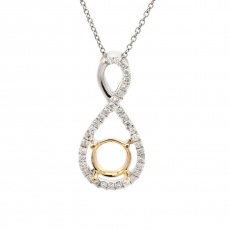 Round 6mm Pendant Semi Mount In 14K Dual Tone (White/Yellow Gold) With White Diamonds(Chain Not Included)