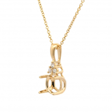 Round 6mm Pendant Semi Mount In 14K Gold With White Diamonds(Chain Not Included)