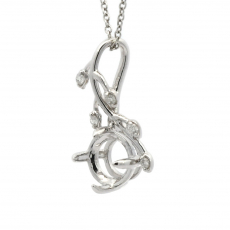 Round 6mm Pendant Semi Mount In 14K White Gold With White Diamonds(Chain Not Included)