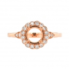 Round 6mm Ring Semi Mount In 14K Gold With White Diamonds