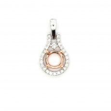 Round 7mm Pendant Semi Mount in 14K Dual Tone (White/Rose) Gold with Diamond Accents (Chain Not Included)