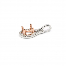 Round 7mm Pendant Semi Mount In 14K Dual Tone (White/Rose)Gold Accented With White Diamonds(Chain Not Included)