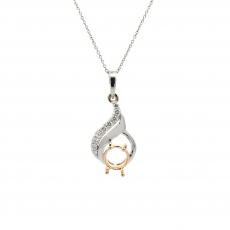 Round 7mm Pendant Semi Mount In 14K Dual Tone (White/Yellow Gold) With Diamond Accents (Chain Not Included)