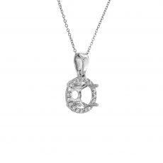 Round 7mm Pendant Semi Mount in 14K White Gold with Accent Diamonds (PSHR018) Part of Matching Set