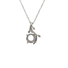 Round 7mm Pendant Semi Mount in 14K White Gold with Diamond Accents (Chain is not Included)