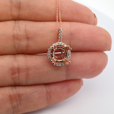 Round 8.2mm Pendant Semi Mount in 14K Rose Gold With Diamond Accents (Chain Not Included)