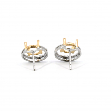 Round 8mm Earring Semi Mount in 14K Dual Tone(White/Yellow) Gold with Diamond Accents