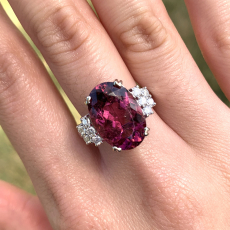 Rubellite Tourmaline Oval 6.57 Carat Ring with Accent Diamonds in 14K White Gold