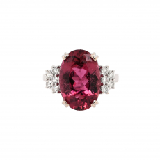Rubellite Tourmaline Oval 6.57 Carat Ring with Accent Diamonds in 14K White Gold