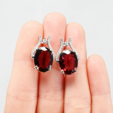 Rubellite Tourmaline Oval 7.86 Carat Earrings with Accent Diamonds in 14K White Gold