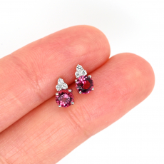Rubellite Tourmaline Round 0.51 Carat Stud Earring With Diamond Accents In 14k White Gold (ER1492)