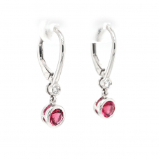 Rubellite Tourmaline Round 0.68 Carat Huggies Earring With Diamond Accents In 14k White Gold (ER3434)