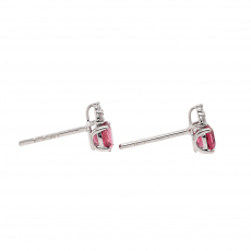 Rubellite Tourmaline Round 0.69 Carat Stud Earring With Diamond Accents In 14k White Gold (ER1492)