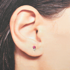 Rubellite Tourmaline Round 0.69 Carat Stud Earring With Diamond Accents In 14k White Gold (ER1492)