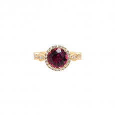 Rubellite Tourmaline Round 1.85 Carat Ring with Accent Diamonds in 14K Yellow Gold